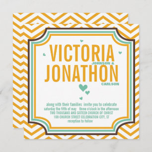 Mint Yellow Modern Zig Zag Typografy Wedding Einladung