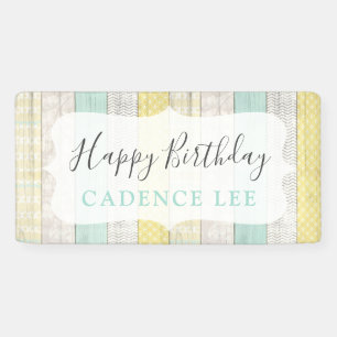 Mint & Yellow Rustikales Cottage-Holz-Geburtstags- Banner