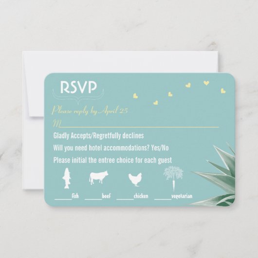 Mint Yellow Succulent Wedding RSVP Menüwahl (Vorderseite)