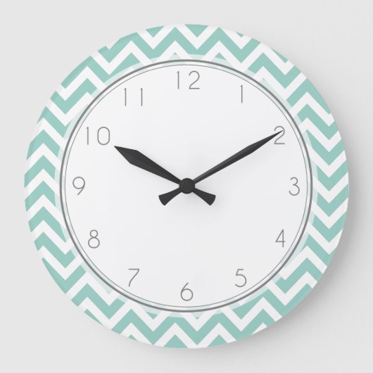 Mint Zigzag Stripes Muster Große Wanduhr (Vorderseite)