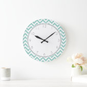 Mint Zigzag Stripes Muster Große Wanduhr (Zuhause)