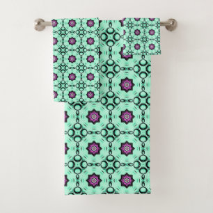 Minta grüne und violette geometrische Mandala-Must Badhandtuch Set