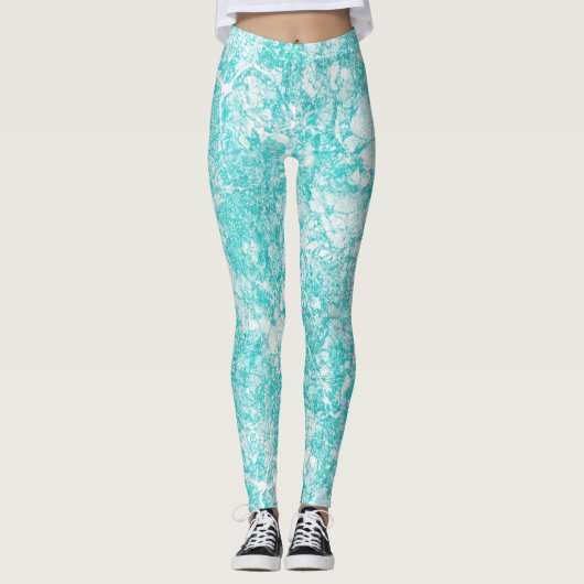 Mintblau und weiße Marmortextur Leggings (Vorderseite)