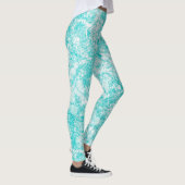 Mintblau und weiße Marmortextur Leggings (Rechts)