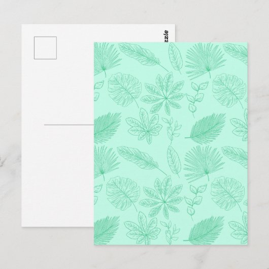 Mintblaue Blätter Muster Postkarte (Vorne/Hinten)