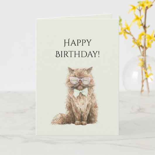 Mintbraune Cool Cat Brille Geburtstag Karte (Gelbe Blume)