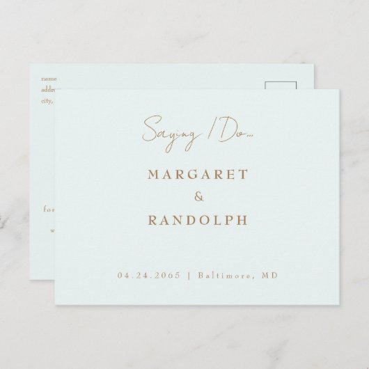 Minted Elegance Wedding speichern das Datum Ankündigungspostkarte (Vorne/Hinten)