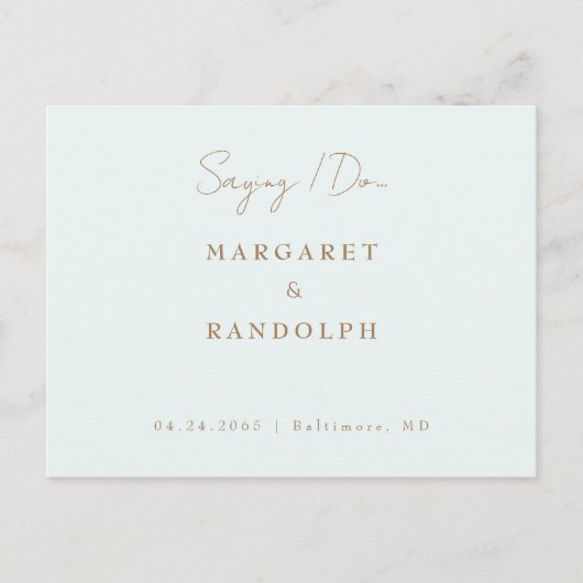 Minted Elegance Wedding speichern das Datum Ankündigungspostkarte (Vorderseite)