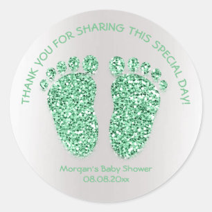 MintGray Glitzer Feet Baby Shower Gefallen Vielen  Runder Aufkleber
