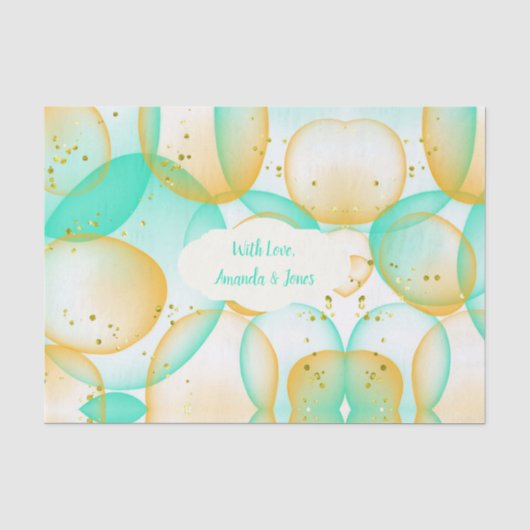 MintGreen Gold Bubbles Wasserfarbe Custom Wedding Seidenpapier (Vorderseite)
