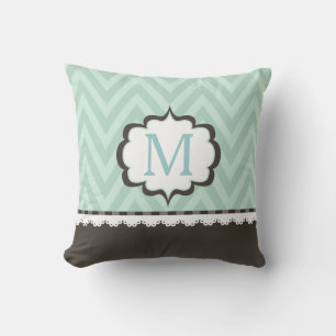 Mintgrün Chevron Braun Muster Custom Monogramm Kissen