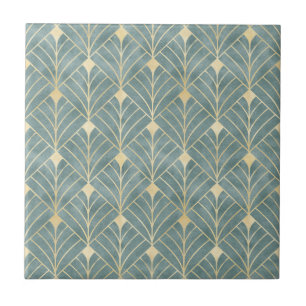 Mintgrün, Gold, Art Deco Muster, vintage, retro ,I Fliese