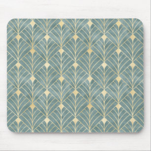 Mintgrün, Gold, Art Deco Muster, vintage, retro ,I Mousepad