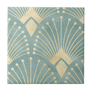 Mintgrün, Gold, Art Deco Muster, vintage, retro ,M Fliese