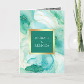 Mintgrün Gold Flüssige Tinte QR Code Hochzeit Einladung (Vorderseite)
