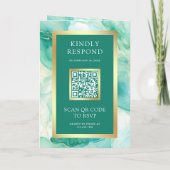 Mintgrün Gold Flüssige Tinte QR Code Hochzeit Einladung (Rückseite)