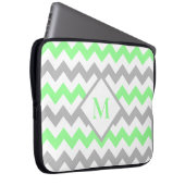 Mintgrün-graues Chevron-Muster-Monogramm Laptopschutzhülle (Vorne Rechts)