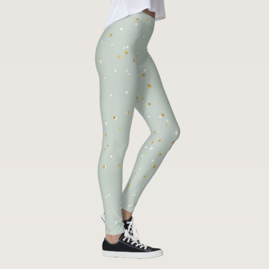 Mintgrün mit weißen und goldenen Glitzern Leggings (Rechts)