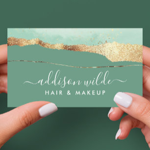 Mintgrün und Gold Elegant Moderne Schrift Visitenkarte