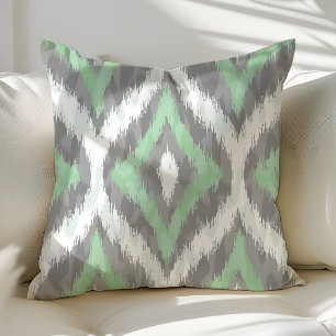 Mintgrün und Grau Ogee Ikat Muster Kissen