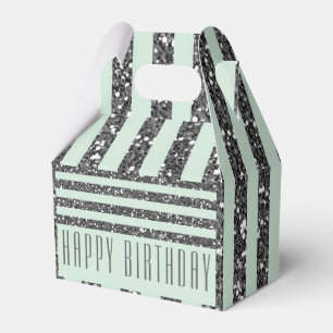 Mintgrün und Silber Glitter Streifen Party Geschenkschachtel