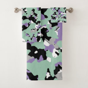 Mintgrün und violette Camouflage Camo-Druck Badhandtuch Set