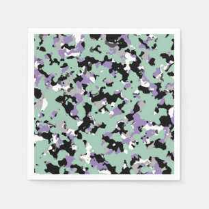 Mintgrün und violettes Tarnmuster-Party Serviette