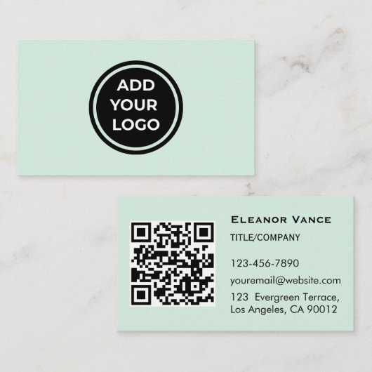 Mintgrüne AddLogo Visitenkarte mit QR-Code (Vorne/Hinten)