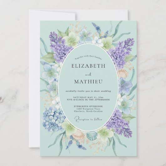 Mintgrüne Ätherische Flora Hochzeit Einladung (Vorderseite)