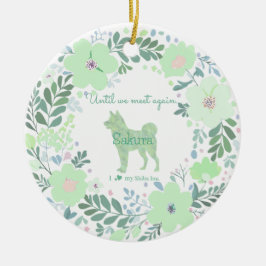 Mintgrüne Blumen-Shiba-Inu-Foto-Gedenkstätte Keramik Ornament