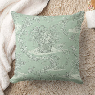 Mintgrüne botanische Toile mit floralen Bouquets 2 Kissen