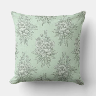 Mintgrüne botanische Toile mit floralen Bouquets Kissen