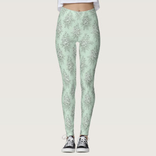 Mintgrüne botanische Toile mit floralen Bouquets Leggings