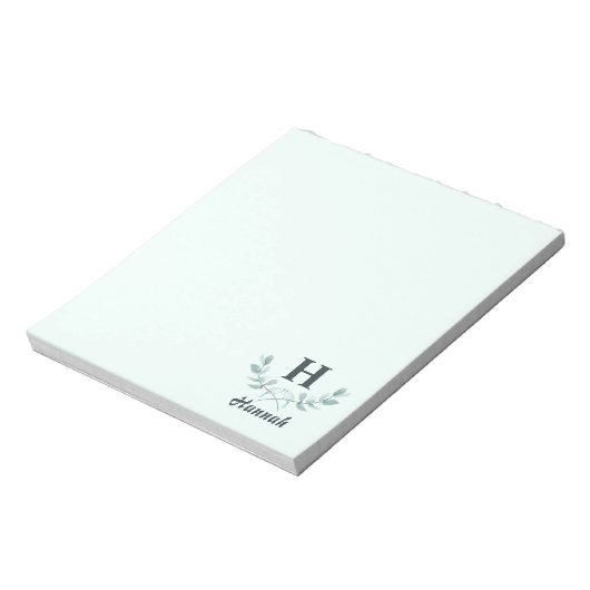Mintgrüne Eukalyptusblatt-Monogramm Notizblock (Rotiert)