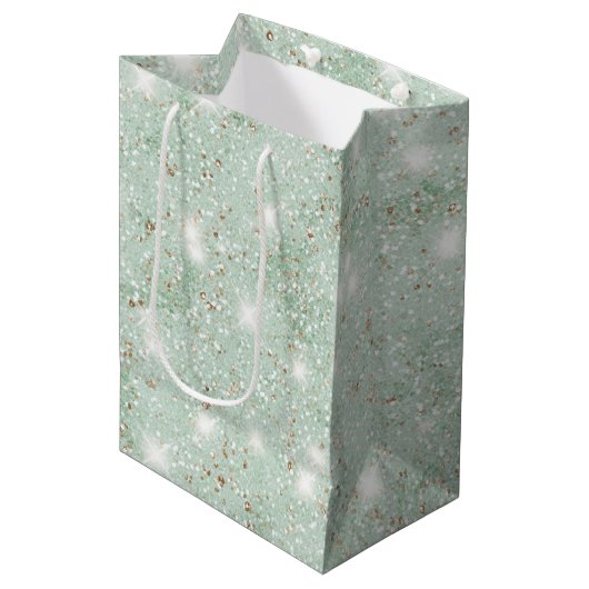 Mintgrüne falsche Glitter-Geburtstag Mittlere Geschenktüte (Vorderseite Schrägansicht)