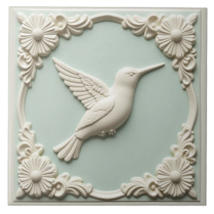 Mintgrüne Faux-Relief-Art-Nouveau-Kolibri Fliese