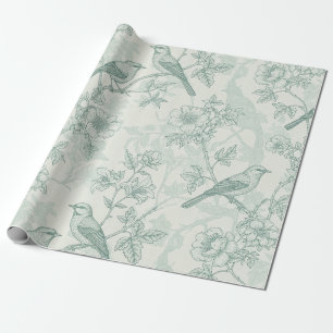 Mintgrüne französische Country-Vögel und florale T Geschenkpapier