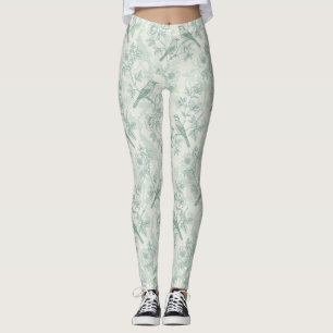 Mintgrüne französische Country-Vögel und florale T Leggings