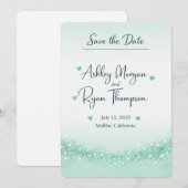 Mintgrüne Glitter Save-the-Date-Karte  Save The Date (Vorne/Hinten)