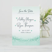 Mintgrüne Glitter Save-the-Date-Karte  Save The Date (Stehend Vorderseite)
