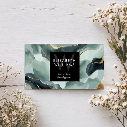 Mintgrüne goldene abstrakte Monogramm Visitenkarte