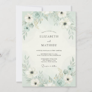 Mintgrüne luftige Blumenhochzeit Einladung