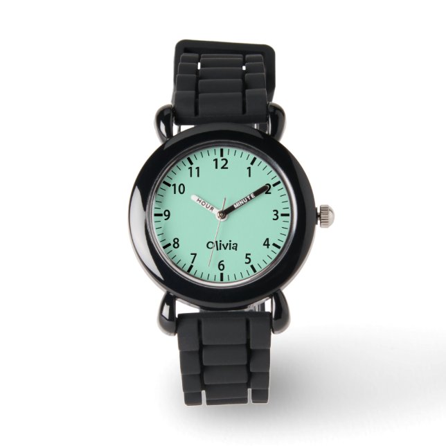 Mintgrüne Mädchen personalisierte Kinderuhr  Armbanduhr (Vorderseite)