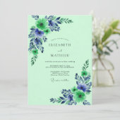Mintgrüne makellose botanische Hochzeit Einladung (Stehend Vorderseite)