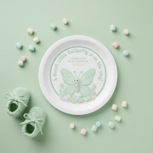 Mintgrüne Marshmallow-Schmetterling-Baby-Party  Pappteller