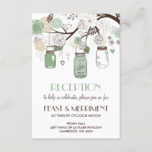 Mintgrüne Mason-Glas-Hochzeitsempfangskarte Begleitkarte