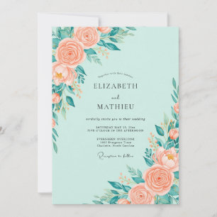 Mintgrüne prächtige Blumenhochzeit Einladung