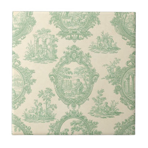 Mintgrüne Toile Vintage-Paare und Gartenszene Fliese