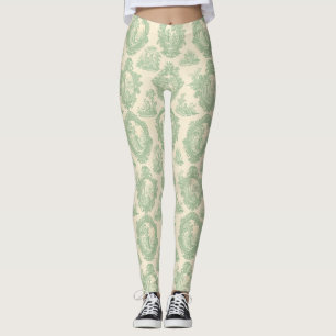 Mintgrüne Toile Vintage-Paare und Gartenszene Leggings