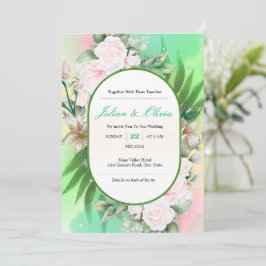 Mintgrüne und rosafarbene botanische Hochzeitseinl Einladung